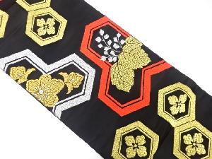 アンティーク　毘沙門亀甲に桐・花模様織出し袋帯（着用可）